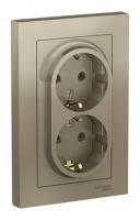 Розетка двухпостовая Schneider Electric AtlasDesign с заземлением в сборе шампань Розетка двухпостовая Schneider Electric AtlasDesign с заземлением в сборе шампань