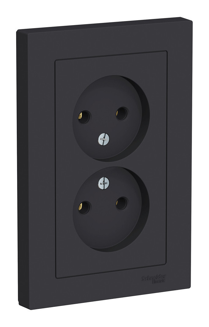 Розетка двухпостовая Schneider Electric AtlasDesign без заземленмия в сборе карбон Розетка двухпостовая Schneider Electric AtlasDesign без заземленмия в сборе карбон
