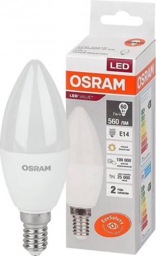 Лампа светодиодная OSRAM Value Е14 3000К 7 Вт Лампа светодиодная OSRAM Value Е14 3000К 7 Вт