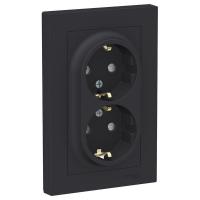 Розетка двухпостовая Schneider Electric AtlasDesign с заземлением с защитными шторками карбон Розетка двухпостовая Schneider Electric AtlasDesign с заземлением с защитными шторками карбон