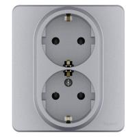Розетка двухпостовая Legrand Inspiria с заземлением в сборе алюминий Розетка двухпостовая Legrand Inspiria с заземлением в сборе алюминий