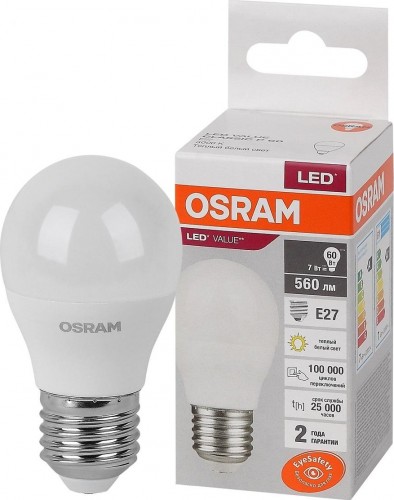Лампа светодиодная OSRAM Value Е27 3000К 7 Вт Лампа светодиодная OSRAM Value Е27 3000К 7 Вт
