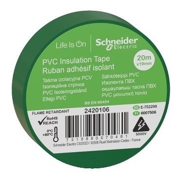 Изолента Schneider Electric ПВХ 20 метров 19 мм зеленая Изолента Schneider Electric ПВХ 20 метров 19 мм зеленая