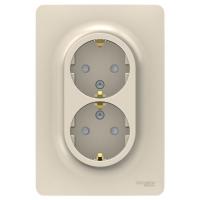 Розетка двухпостовая Schneider Electric Unica New с заземлением с защитными шторками бежевый Розетка двухпостовая Schneider Electric Unica New с заземлением с защитными шторками бежевый