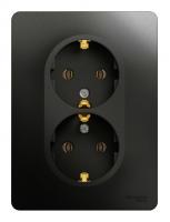 Розетка двухпостовая Schneider Electric Glossa с заземлением в сборе антрацит Розетка двухпостовая Schneider Electric Glossa с заземлением в сборе антрацит