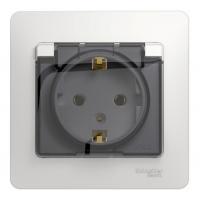 Розетка однопостовая Schneider Electric Glossa с заземлением с защитными шторками в сборе белая Розетка однопостовая Schneider Electric Glossa с заземлением с защитными шторками в сборе белая