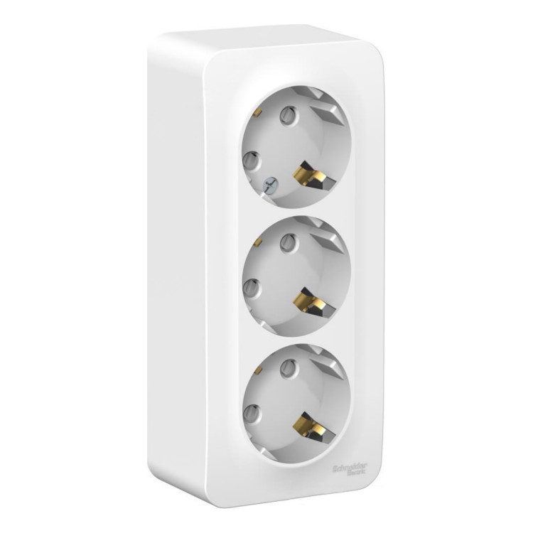 Розетка трехпостовая Schneider Electric Blanca с заземлением с защитными шторками белая Розетка трехпостовая Schneider Electric Blanca с заземлением с защитными шторками белая