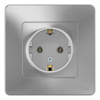 Розетка однопостовая Schneider Electric Blanca с заземлением алюминий Розетка однопостовая Schneider Electric Blanca с заземлением алюминий