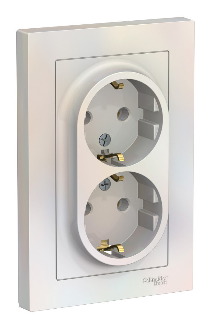 Розетка двухпостовая Schneider Electric AtlasDesign с заземлением в сборе жемчуг Розетка двухпостовая Schneider Electric AtlasDesign с заземлением в сборе жемчуг