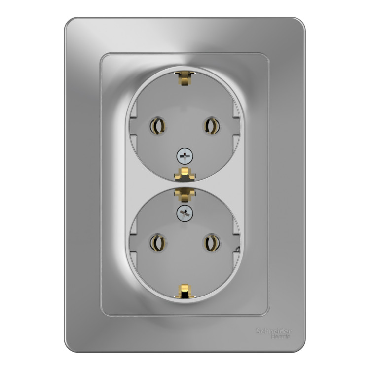 Розетка двухпостовая Schneider Electric Blanca с заземлением алюминий Розетка двухпостовая Schneider Electric Blanca с заземлением алюминий