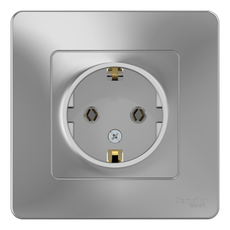 Розетка однопостовая Schneider Electric Blanca с заземлением алюминий Розетка однопостовая Schneider Electric Blanca с заземлением алюминий