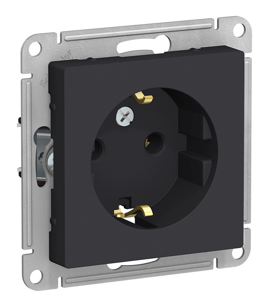 Розетка однопостовая Schneider Electric AtlasDesign с заземлением карбон Розетка однопостовая Schneider Electric AtlasDesign с заземлением карбон