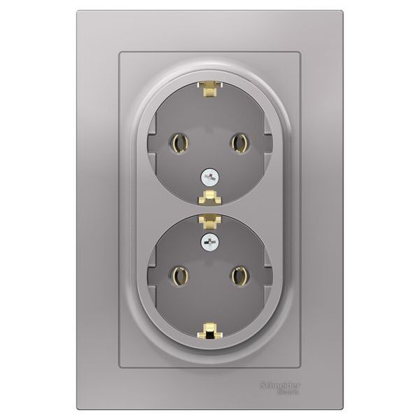 Розетка двухпостовая Schneider Electric AtlasDesign с заземлением алюминий Розетка двухпостовая Schneider Electric AtlasDesign с заземлением алюминий