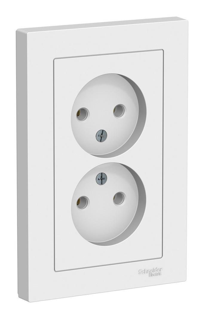 Розетка двухпостовая Schneider Electric AtlasDesign без заземленмия в сборе белая Розетка двухпостовая Schneider Electric AtlasDesign без заземленмия в сборе белая