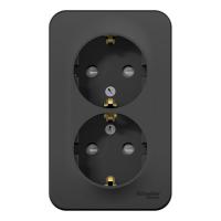 Розетка двухпостовая Schneider Electric Blanca с заземлением с защитными шторками антрацит Розетка двухпостовая Schneider Electric Blanca с заземлением с защитными шторками антрацит