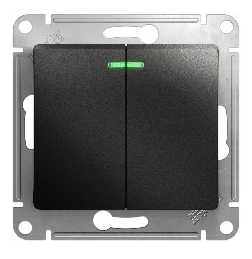Выключатель 2-кл. Schneider Electric Glossa с подсветкой антрацит Выключатель 2-кл. Schneider Electric Glossa с подсветкой антрацит