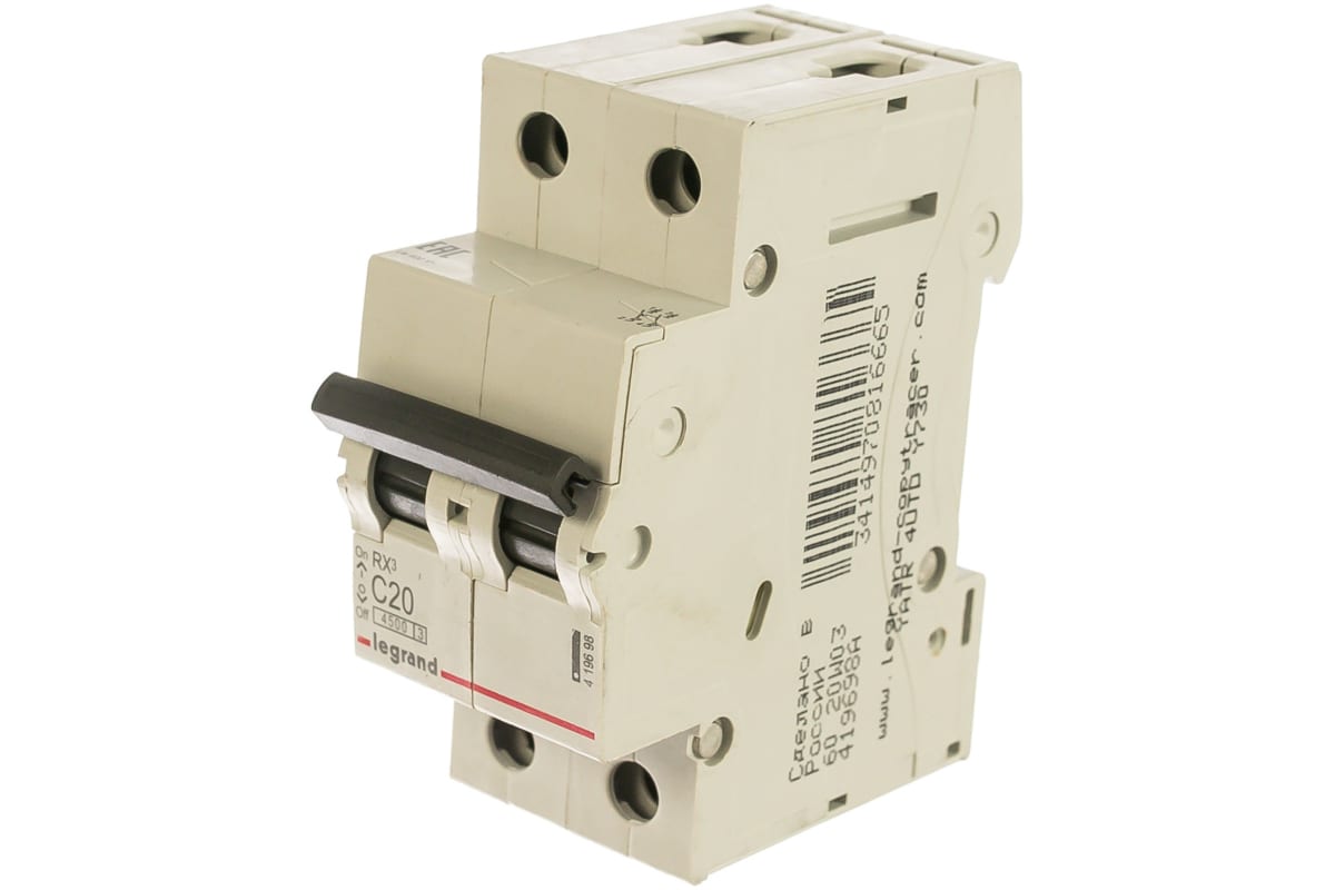 Автоматический выключатель Legrand 2П 4,5 кА С 20 A Автоматический выключатель Legrand 2П 4,5 кА С 20 A