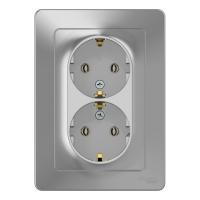 Розетка двухпостовая Schneider Electric Blanca с заземлением алюминий Розетка двухпостовая Schneider Electric Blanca с заземлением алюминий
