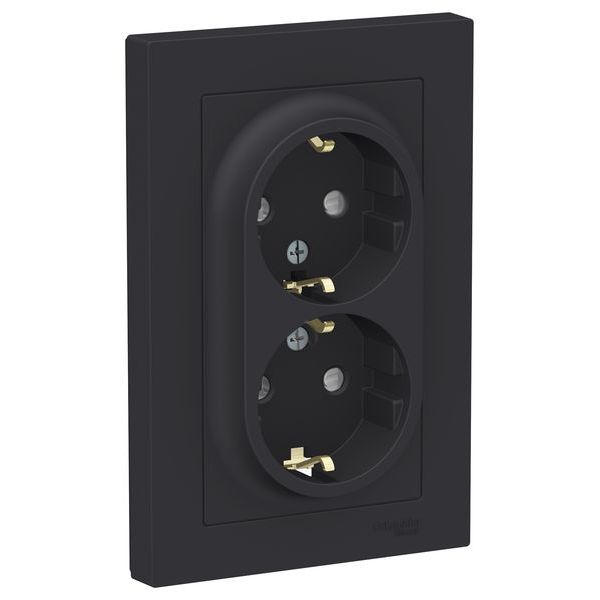 Розетка двухпостовая Schneider Electric AtlasDesign с заземлением с защитными шторками карбон Розетка двухпостовая Schneider Electric AtlasDesign с заземлением с защитными шторками карбон