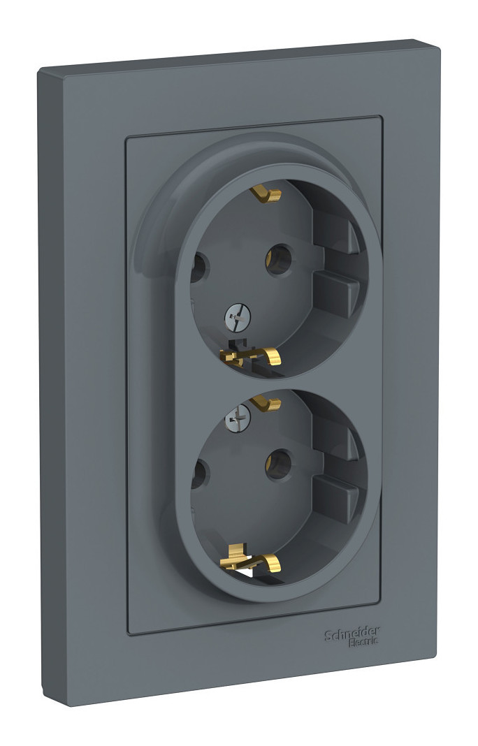 Розетка двухпостовая Schneider Electric AtlasDesign с заземлением в сборе грифель Розетка двухпостовая Schneider Electric AtlasDesign с заземлением в сборе грифель