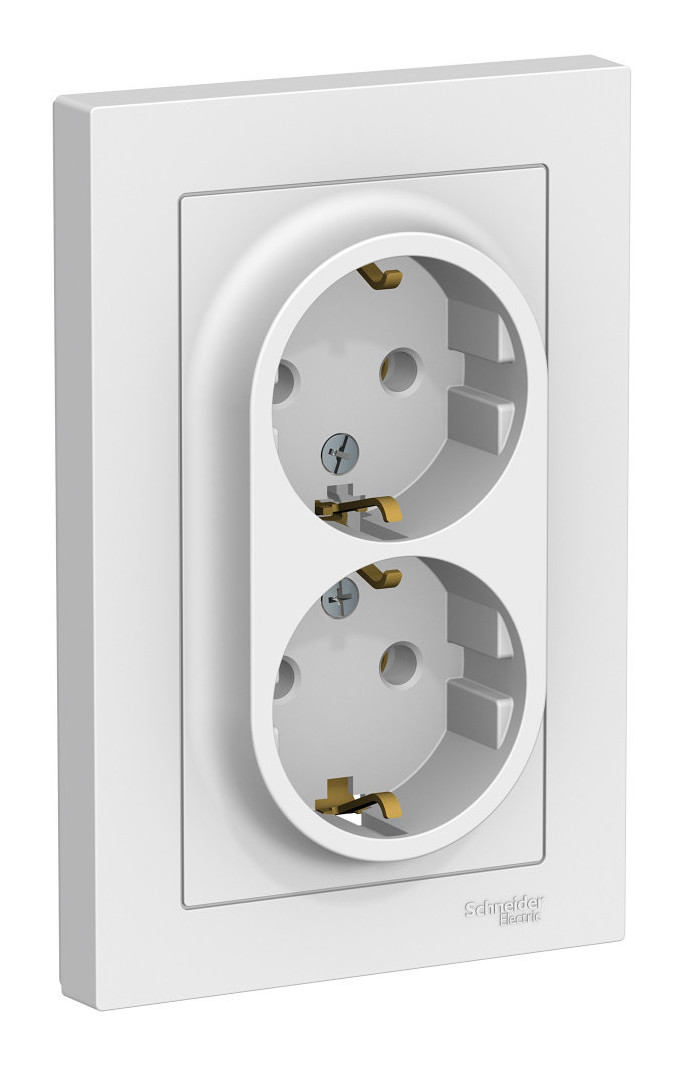Розетка двухпостовая Schneider Electric AtlasDesign с заземлением в сборе белая Розетка двухпостовая Schneider Electric AtlasDesign с заземлением в сборе белая