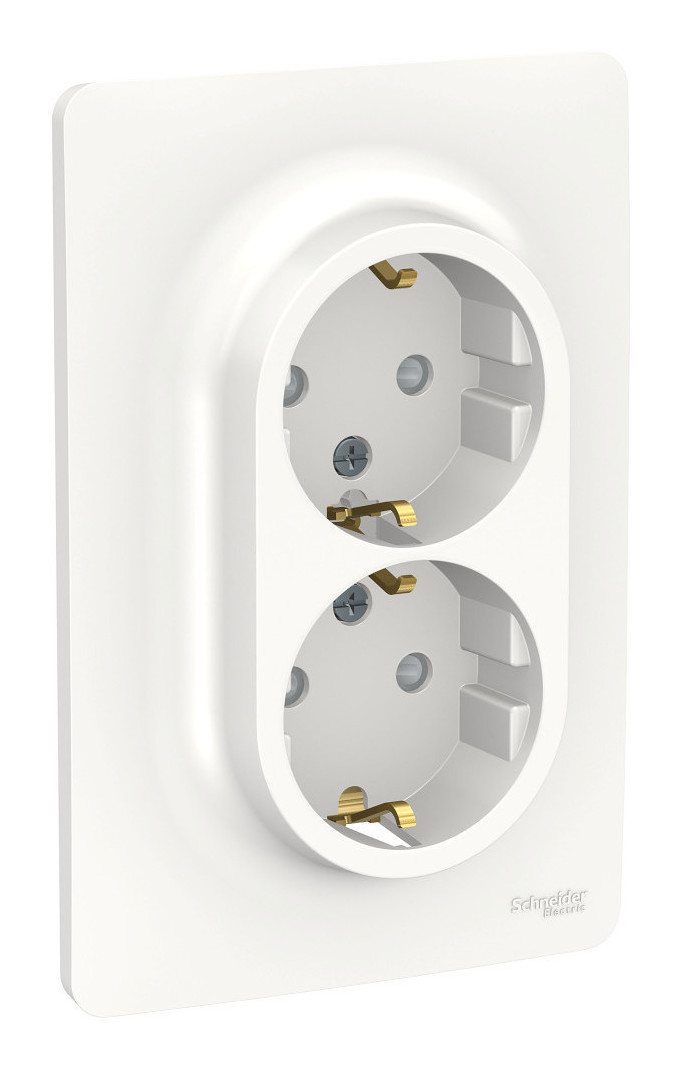 Розетка двухпостовая Schneider Electric Unica с заземлением с защитными шторками белая Розетка двухпостовая Schneider Electric Unica с заземлением с защитными шторками белая