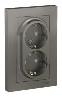 Розетка двухпостовая Schneider Electric AtlasDesign с заземлением с защитными шторками  в сборе стал Розетка двухпостовая Schneider Electric AtlasDesign с заземлением с защитными шторками  в сборе стал