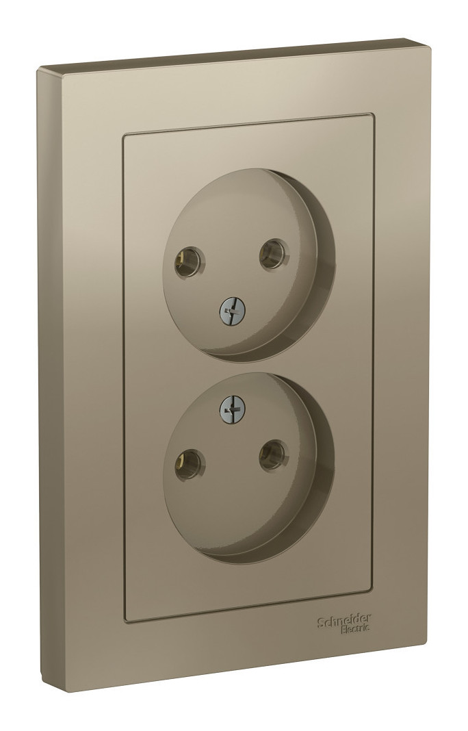Розетка двухпостовая Schneider Electric AtlasDesign без заземленмия в сборе шампань Розетка двухпостовая Schneider Electric AtlasDesign без заземленмия в сборе шампань