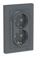 Розетка двухпостовая Schneider Electric AtlasDesign с заземлением с защитными шторками  в сборе гриф Розетка двухпостовая Schneider Electric AtlasDesign с заземлением с защитными шторками  в сборе гриф